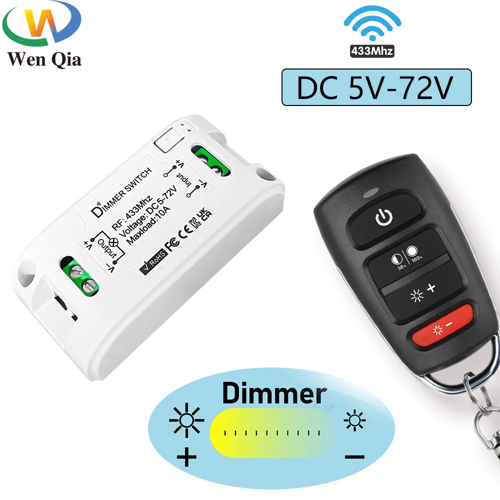 

433 Rf Mhz Wireless Remote Control Dimmer Light Switch Dc 5v 12v 24v 72v Mini Relay Receiver Dimmable Module Led Light Lamp