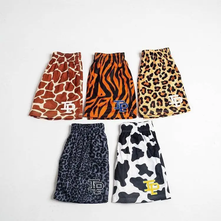 2022 summer mesh shorts fashion leopard print graphic quick-drying breathable shorts