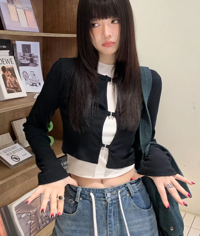 Модный комплект из двух предметов для женщин укороченный кардиган жилет без