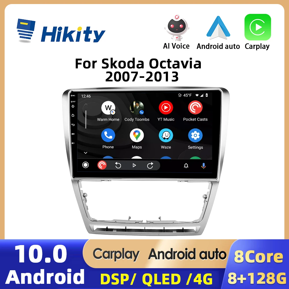 

Hikity AI Voice 2din Car Radio For Skoda Octavia 2007-2013 Android 10 Multimedia Video Player Navigation GPS DSP WIFI Carplay