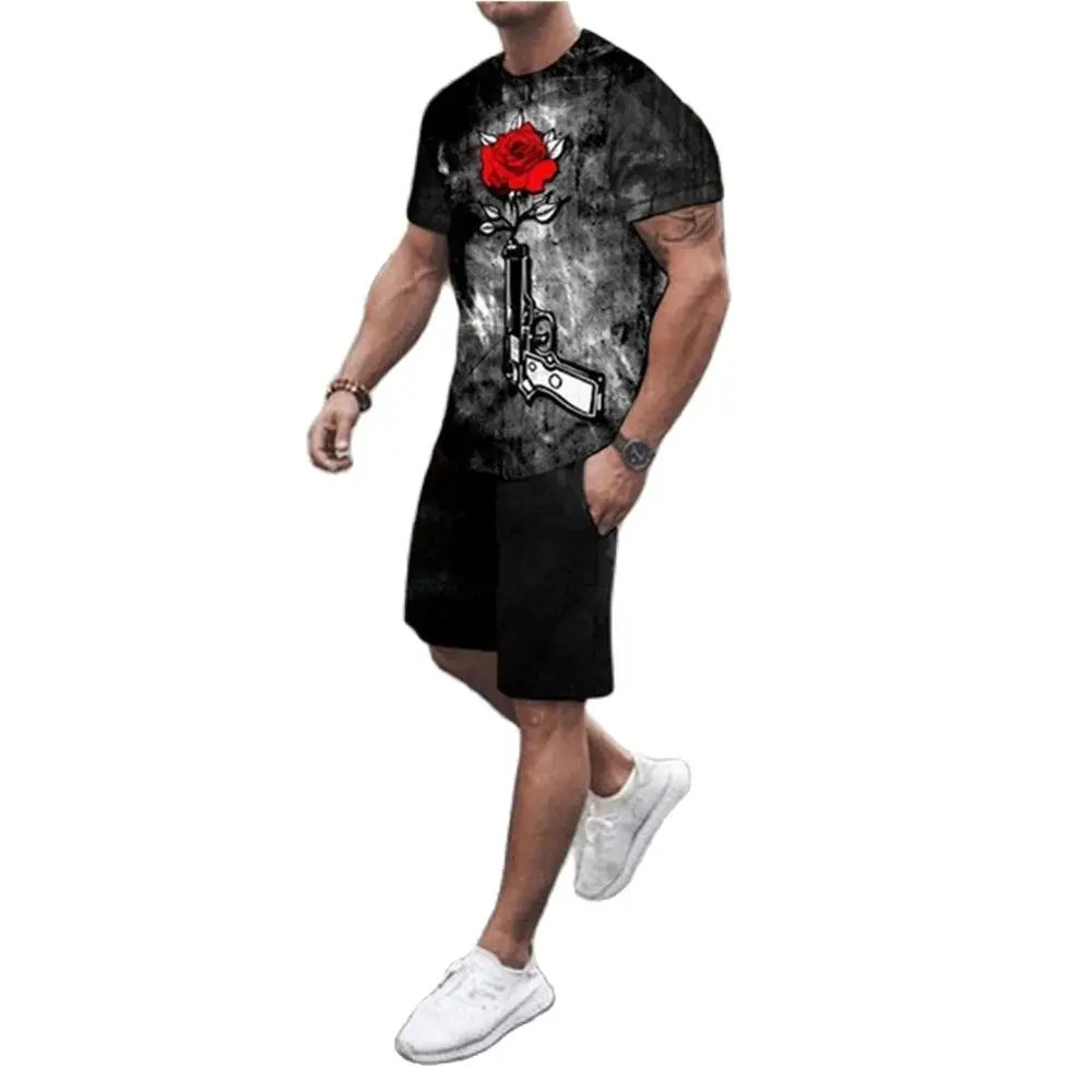 

Мужской летний костюм с 3D-принтом, футболка с круглым вырезом и шорты, спортивная одежда, комплект из 2 предметов, спортивная одежда для бега и фитнеса, новинка 2023