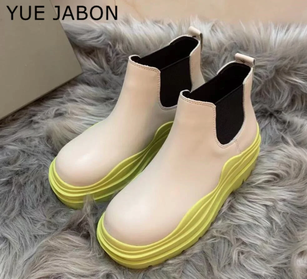 Western Women Leather Ankle Boots Platform Thick Sole Women's Winter Fashion Motorcycle Shoes Purple Green Pink