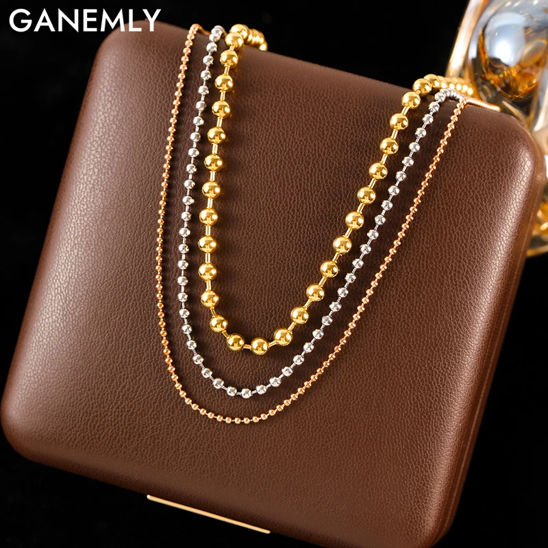 GANEMLY из нержавеющей стали 316L 3 цвета слоя цепочка бисера ожерелье для женщин