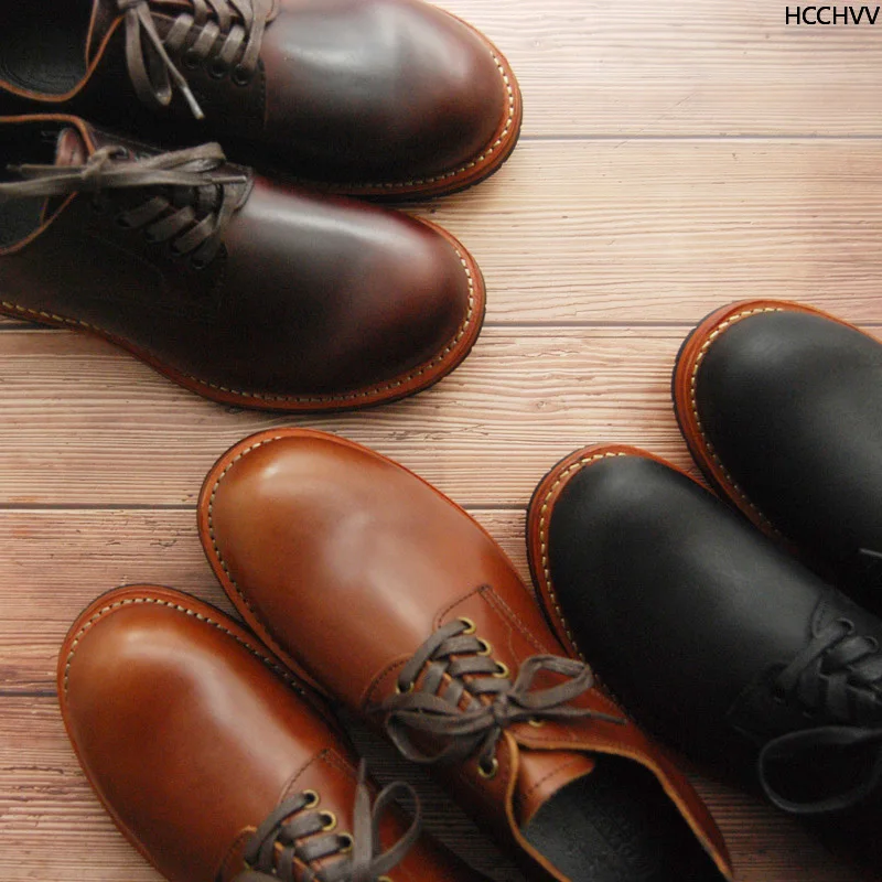 Кожаные низкие повседневные мужские туфли Goodyear-Welted винтажные дерби кожаные с