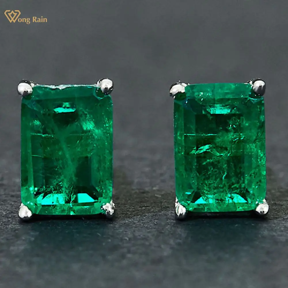 

Wong Rain Vintage 100% 925 Sterling Silver 5 * 7 MM Emerlad Gemstone Birthstone Ear Studs Earrings Fine Jewelry Gifts Wholesale