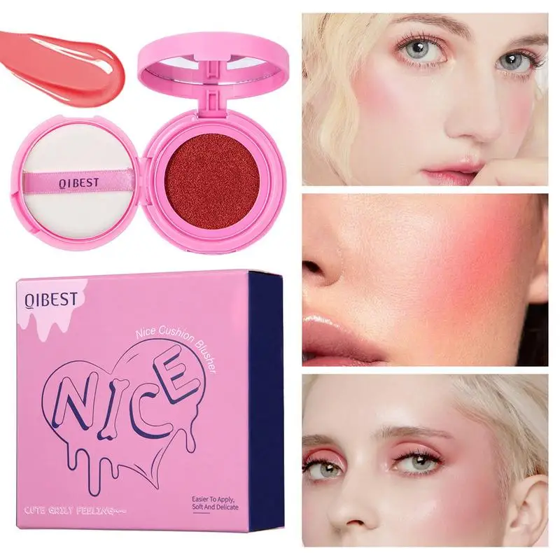 

Cute Blush Waterproof Blendable Face Blush Pigmented Cheek Stamp Long-Lasting Face Tint Cushion Liquid Blush for Natural Makeup