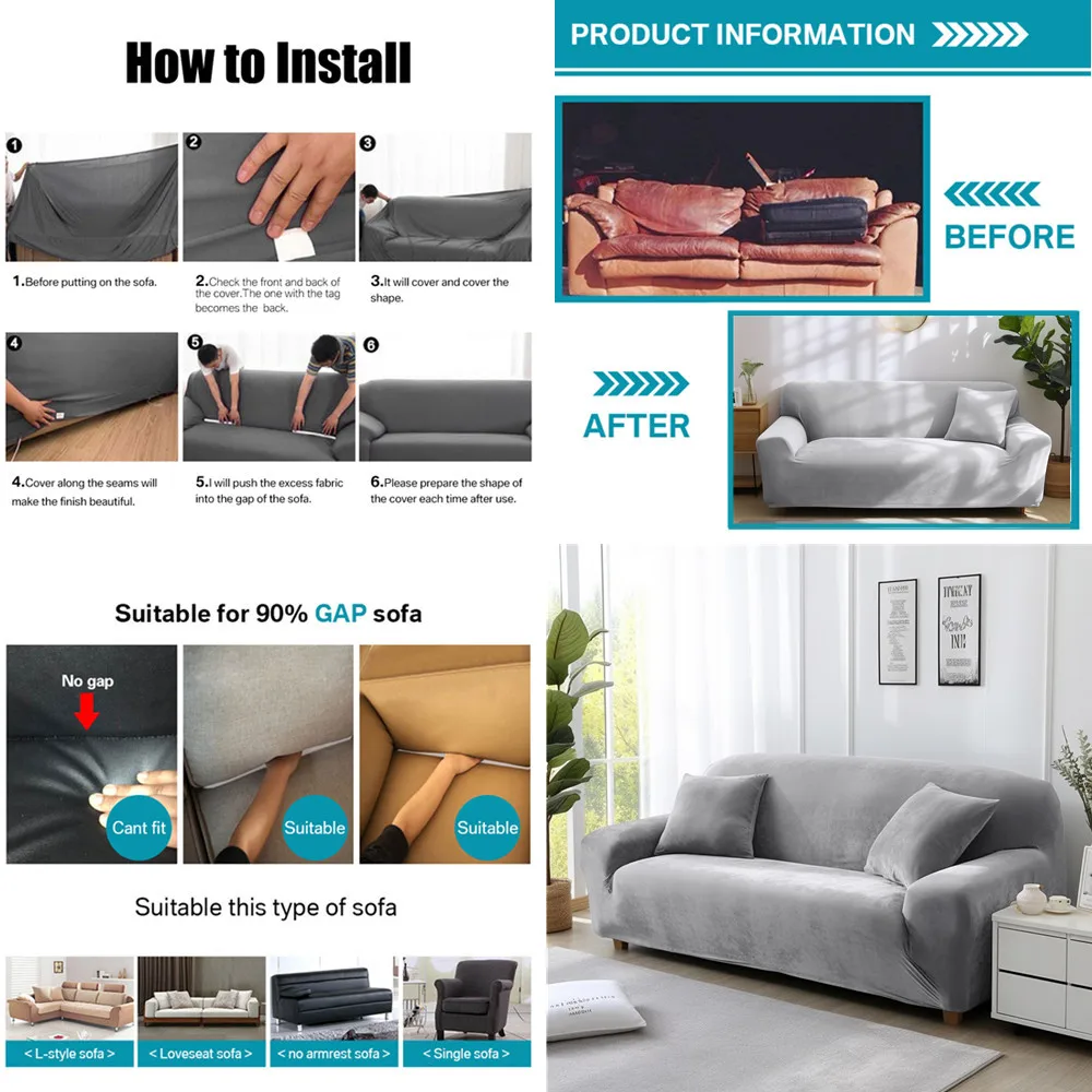 Эластичные Бархатные Чехлы Для Диванов Универсальные Плюшевые Гостиной 1/2/3/4