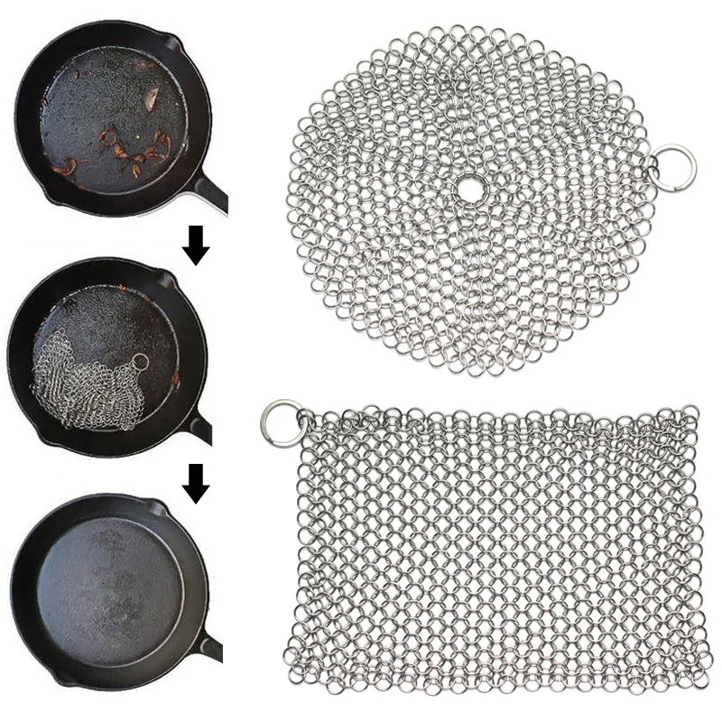 

1Pc Silver Stainless Steel Cast Iron Cleaner Chainmail Scrubber Home Cookware Clean for Skillets Grill Pans Kitchen Supplies