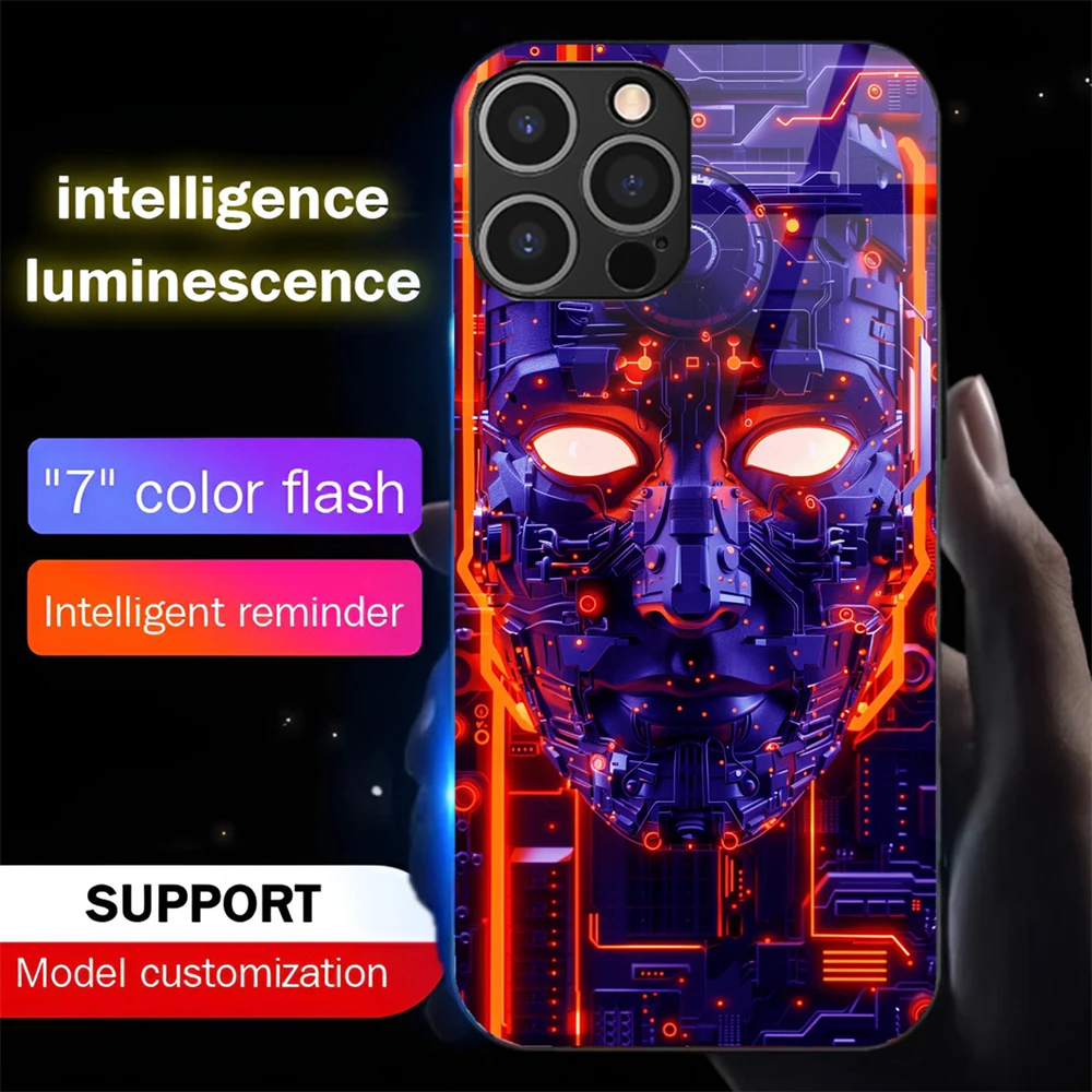 Фото Чехол для телефона Future Brain Design Smart LED Light Glow из закаленного стекла для iPhone Air 17, 16, E, 15, 14, 13, 12, 11 Pro Max Plus №4
