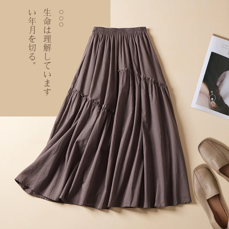 

Limiguyue Cotton Linen Skirt Summer Women Midi A Line Large Size Pleated Skirts Vintage High Waist Jupe Longue Boho Thin J494