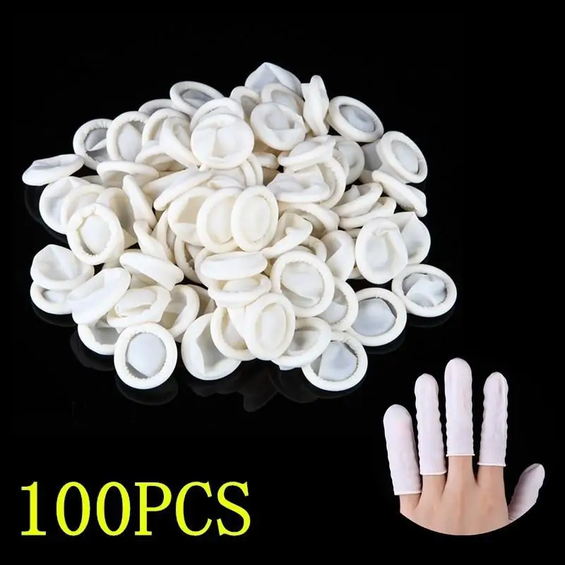 100 Pcs Thimbles Nail Art Latex Rubber Gloves Protective Protector Cover Fingertip White Small Tools