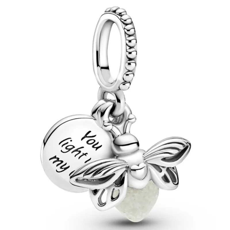

Original Glow In The Dark Firefly Dangle Beads Charm Fit Pan Women 925 Sterling Silver Bracelet Bangle Jewelry