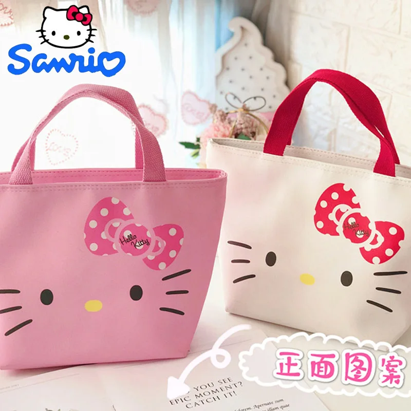 

Sanrio Bento Bag Insulated Lunch Box Bag PU Leather Bento Bag Two Sides with Different Patterns Cute My Melody Hello Kitty