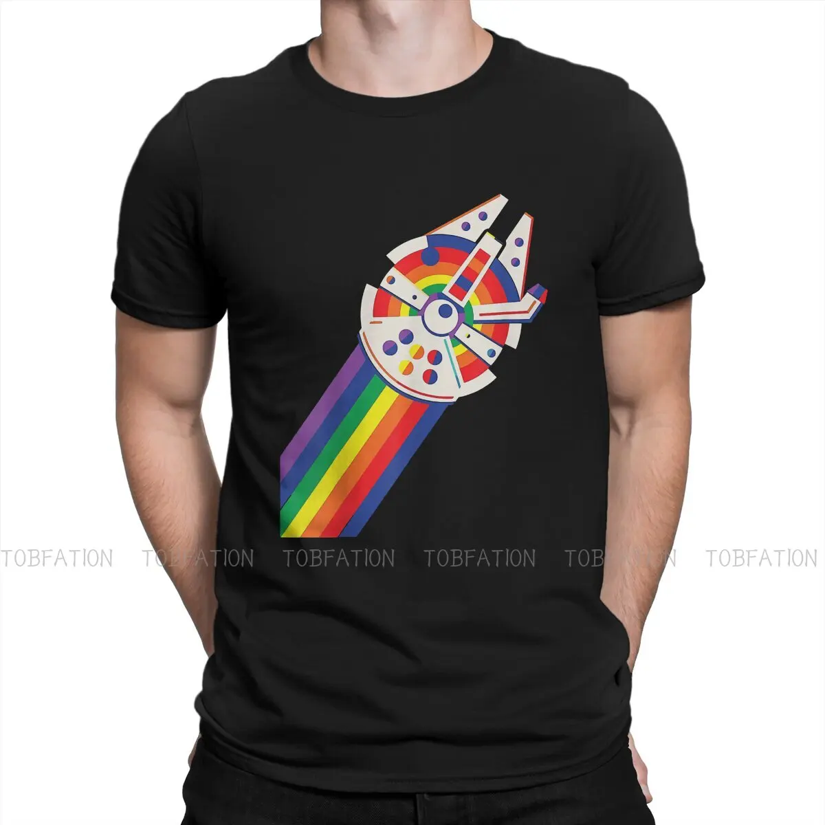 

Gay LGBT Pride Love Allyship Rainbow Spaceship T Shirt Vintage Fashion High Quality Tshirt Large O-Neck Men Clothing