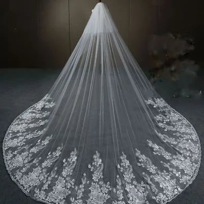 

3M 4M 5M White Ivory 2 Layers Wedding Veils Cover Face Lace Appliqued Veil With Comb for Bride Cathedral Wedding Accessories