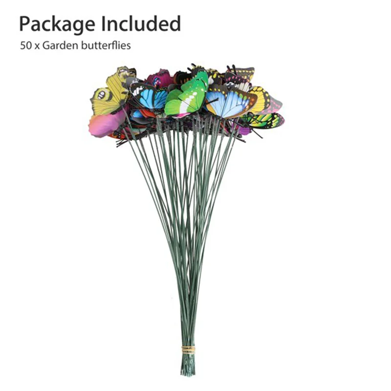 

50pcs Multicolor Artificial Butterfly Stakes Outdoor Yard Planter Flower Pot Bed Garden Ornaments Decor Holiday Decorations Gift