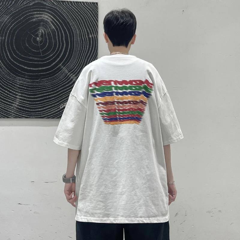

Colorful Letter Print T Shirts for Mens Summer Fashion Trends Short Sleeve Streetwear Tops Plus Size Cotton Tees Casual Clothing
