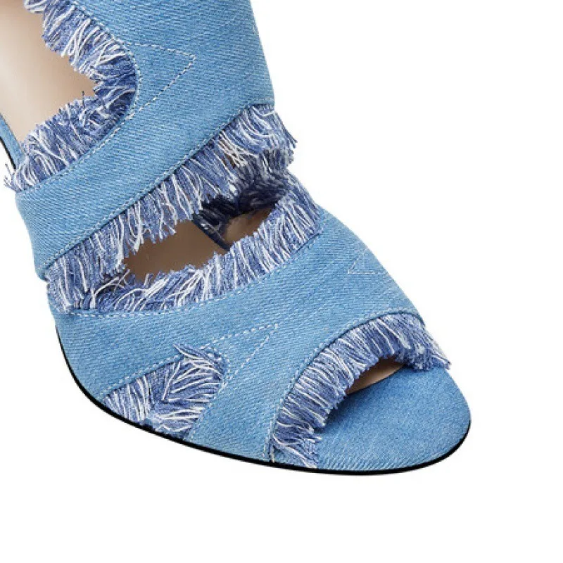 Женские туфли-лодочки с острым носком на тонком каблуке джинсовые туфли молнии