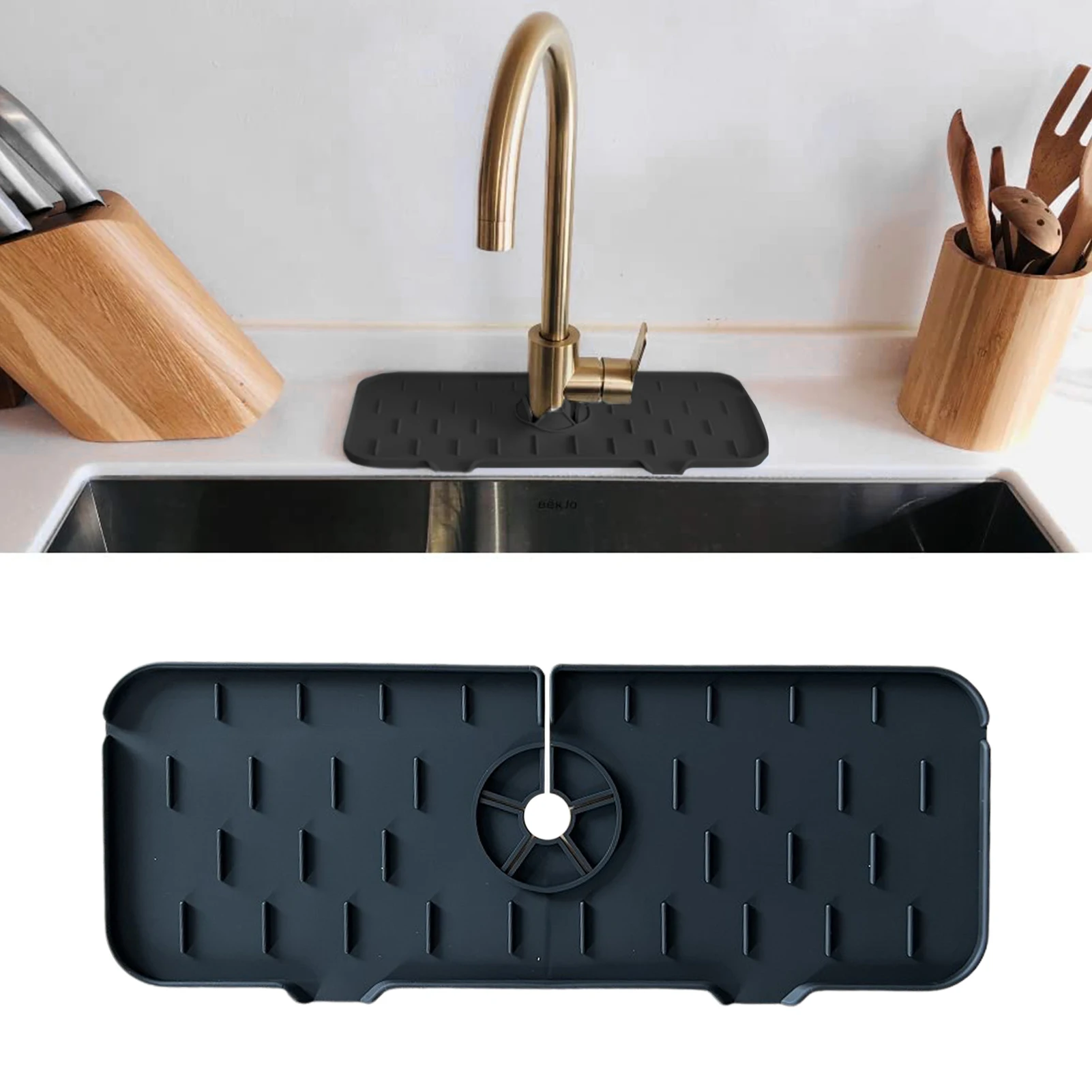 

Faucet Absorbent Mat For Kitchen Washable Sink Splash Guard Wraparound Silicone Pads For Farmhouse Bathroom RV Kitchen