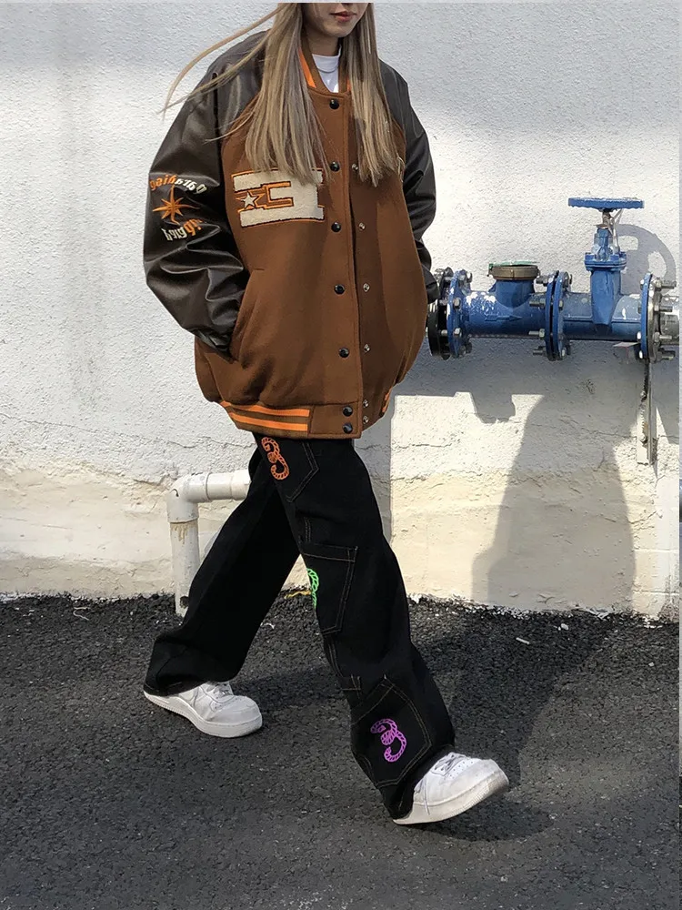 

Brown Jacket Baseball Bomber Female Men Zip Up Jacket Women Clothing 2022 Harajuku Plus Size Streetwear Outerwear Goth Japanese