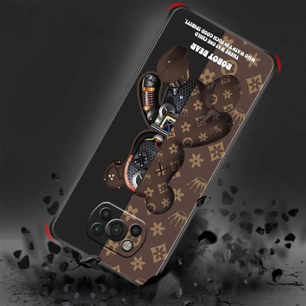 fashione robot bear case for xiaomi poco x3 nfc m3 pocophone f1 mi 11 lite 5g 12 11t 10t pro 9t note 10 9 black soft phone cover free global shipping