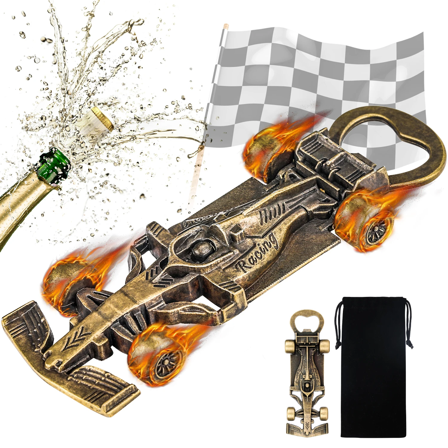 

LKKCHER Beer Bottle Opener Vintage Bronze F1 Racing Model Design Home Bar Party Opener Tool Cool Original Gifts Box Set for Men
