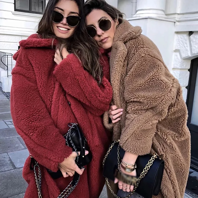 2022 New Women Thick Winter Warm Faux Fur Coat Women Long  Sleeve Pockets Coat Turn Down Collar Women Warm Coat Casaco Feminino