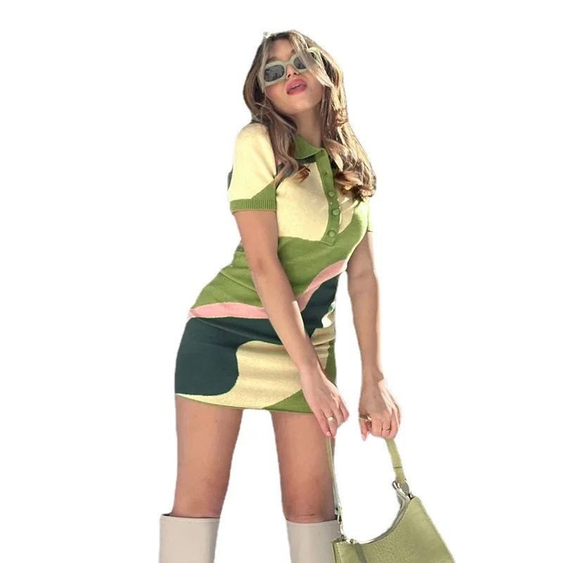 

Женское трикотажное платье на пуговицах, облегающее мини-платье с коротким рукавом, летнее платье для тренировок и активного отдыха, Клубна...