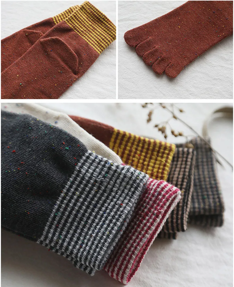5 Pairs/Lot Woman Five Finger Socks Vintage Women's Gold Silk Socks Japanese Pure Cotton Autumn Winter Mid-Tube Split Toe Socks