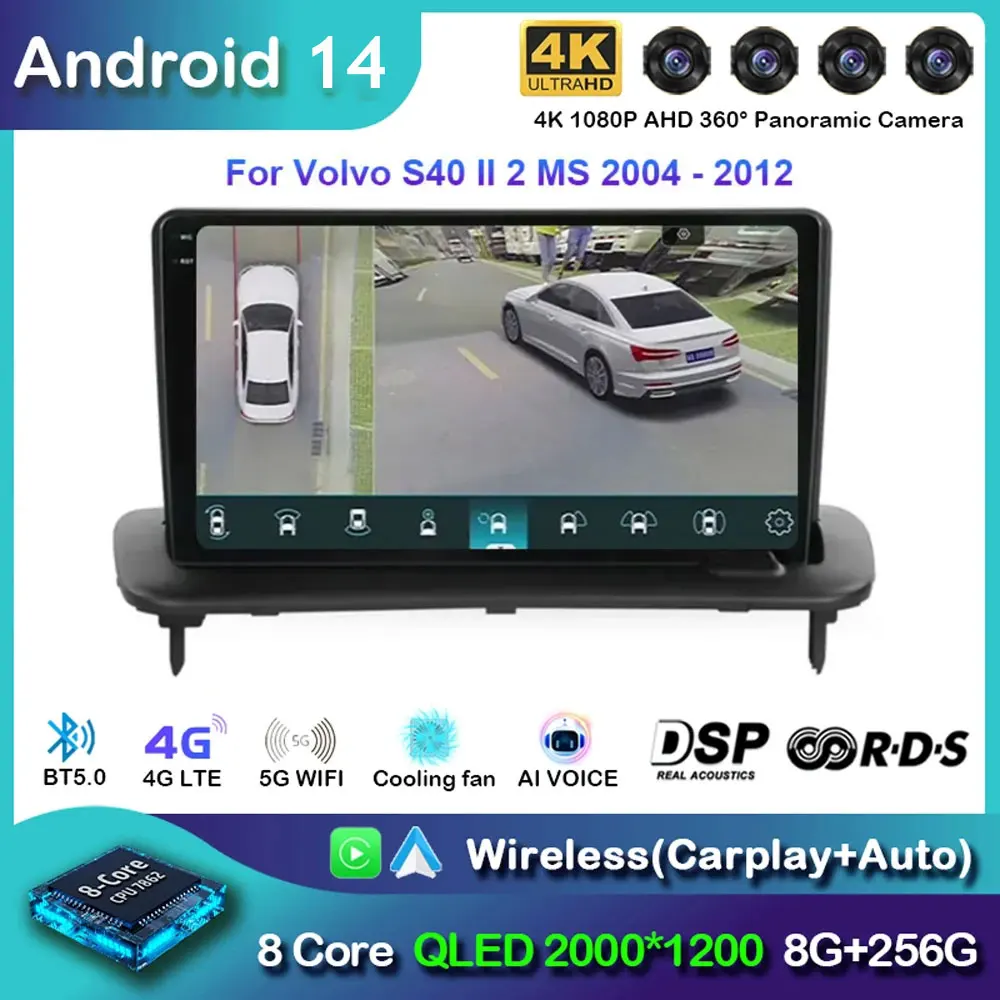 Автомобильный радиоприемник Android 14 для Volvo S40 II 2 MS 2004-2012 C30 I 1 2006-2013 C70 2005-2013 Navi Auto Muld