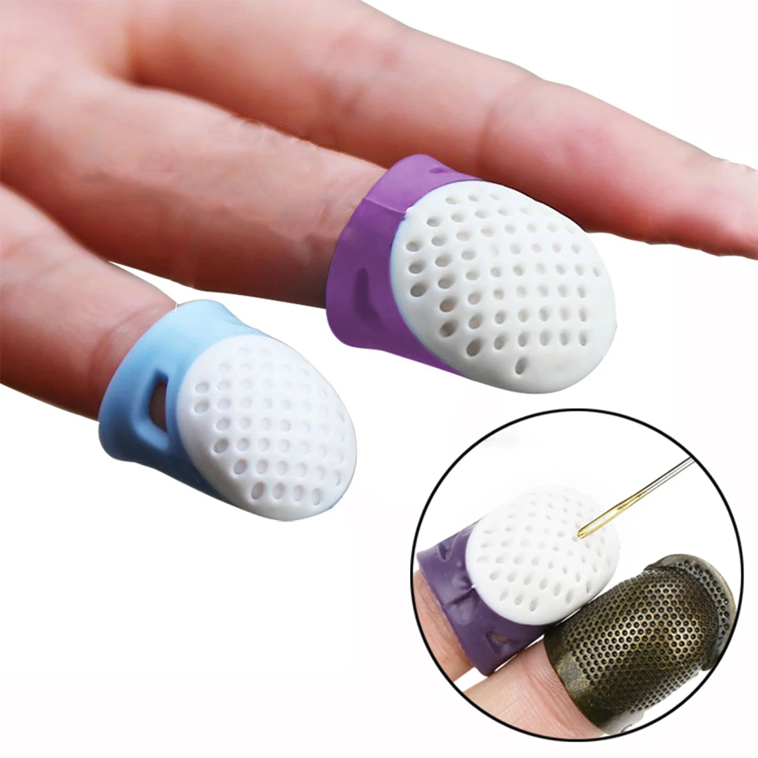 

2023 Hollow Breathable Sewing Needle Accessories Anti-pain Silicone Finger Sleeve Knitting Tool Silicone Thimble Tip