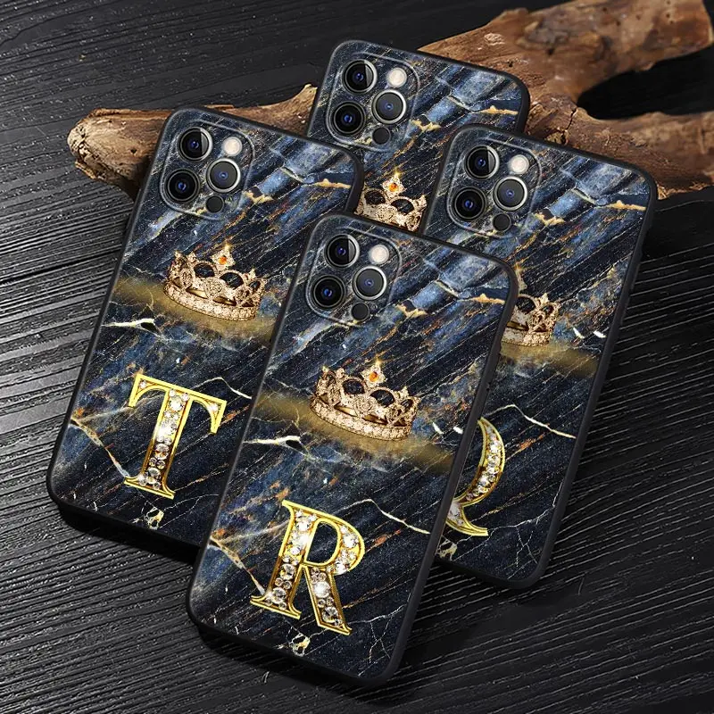 

Fashion Marble Crown Letter R Q T Funda For iphone 14 Case For iPhone 11 12 13 14 Pro Max XS X XR 7 8 Plus 6S SE Case Soft Cover