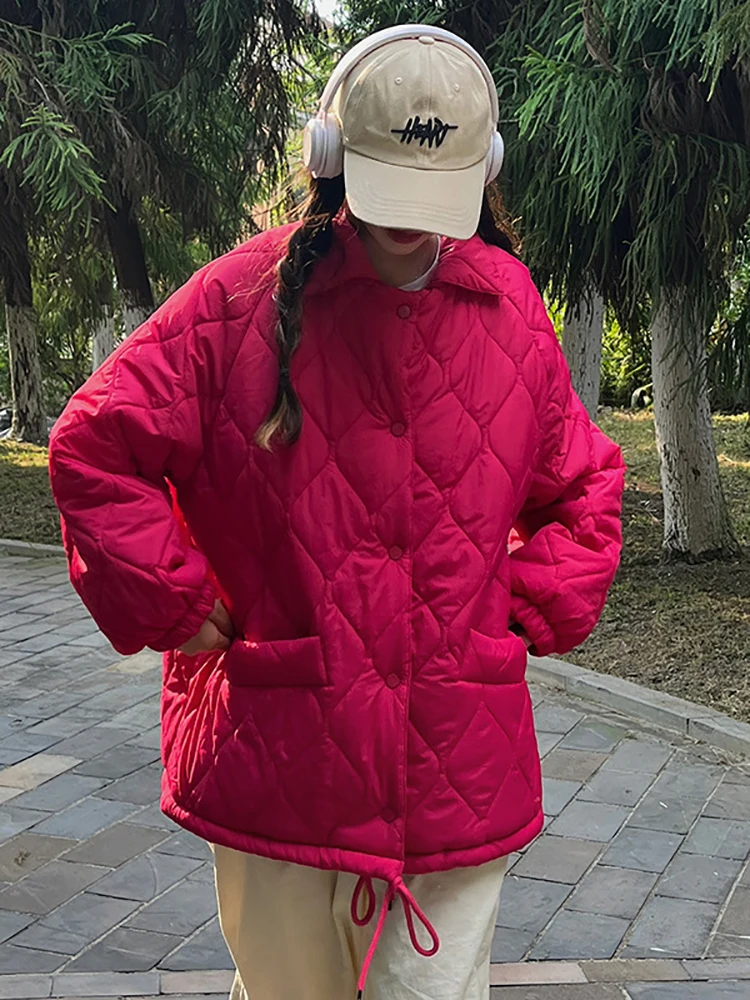 Winter Women Plush Thicked Parkas Turn Down Collar Long Quilted Jacket Fashion Button Drawstring White Coat Warm Streetwear 2022