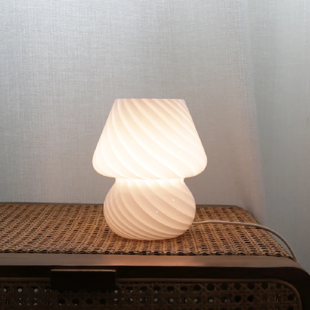 

Modern Creative Striped Glass Table Lamps Mini Cute Desk Lamp for Living Room Study Led Light Korean Pleated Bedroom Beside Lamp