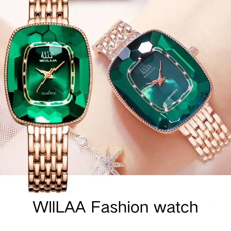WIILAA Luxury Top Brand Watches Women Fashion Green Gem Waterproof Quartz Wrist Watch Ladies Quartz Clock Gifts Reloj Mujer