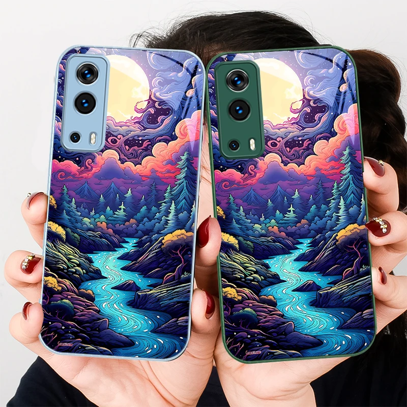 Anime Forest Moon Rive For VIVO Y72 X100 Pro Y55 16 V20 29 V30 X60 Y11s Y20 X80 5G Y36 4G V23e Tempered Glass Phone Case