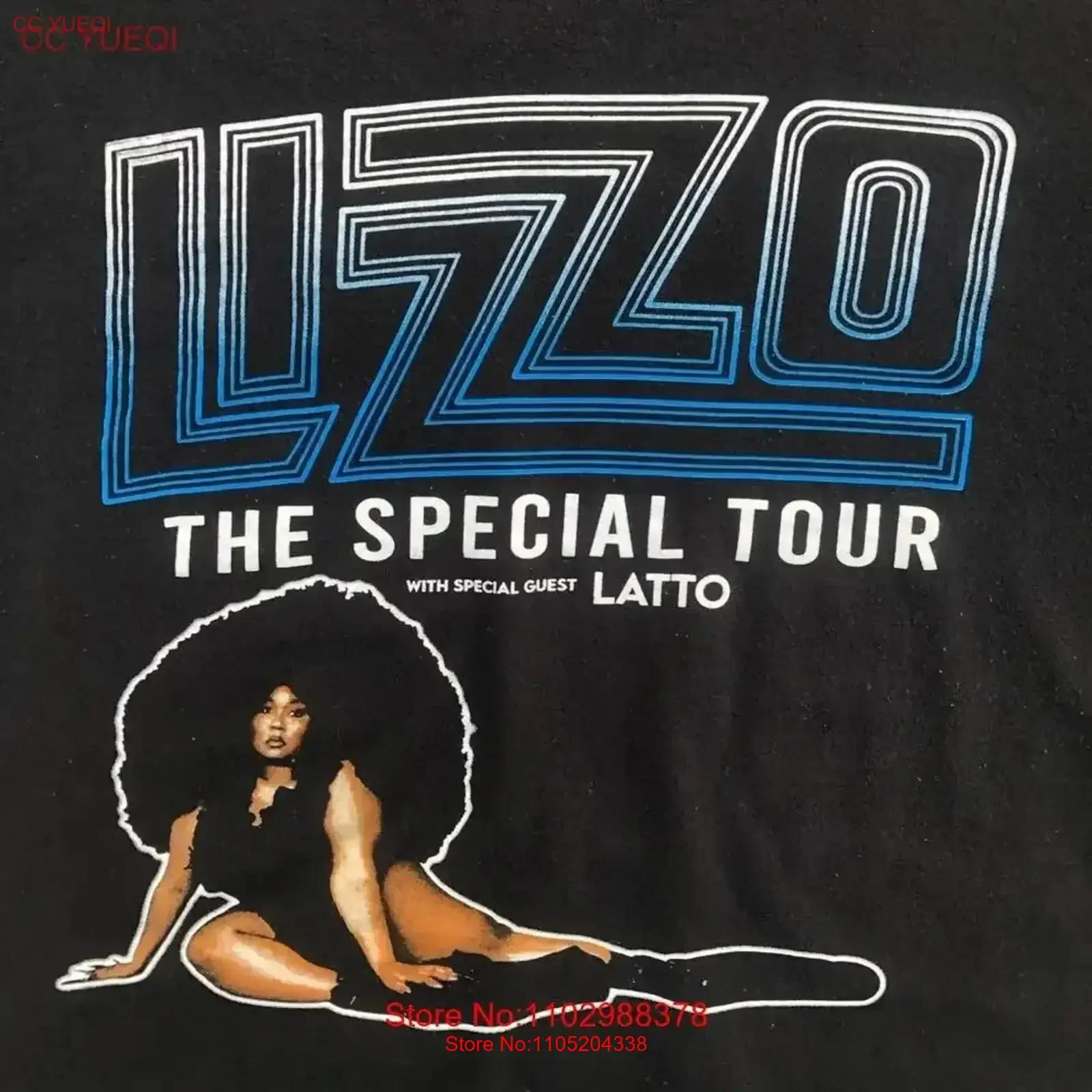 Фото Lizzo The Special Tour ft Latto Черная концертная футболка Размер Большой винтажный стираный топ для повседневной носки Универсальный винтажный стираный топ №1