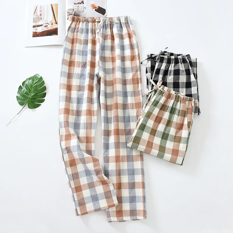 

2022 New Spring Summer Plaid Cotton Loose Ladies Pajama Pants Pyjama Trousers Women Men Sleep Bottoms Lounge Wear Sleep Pants