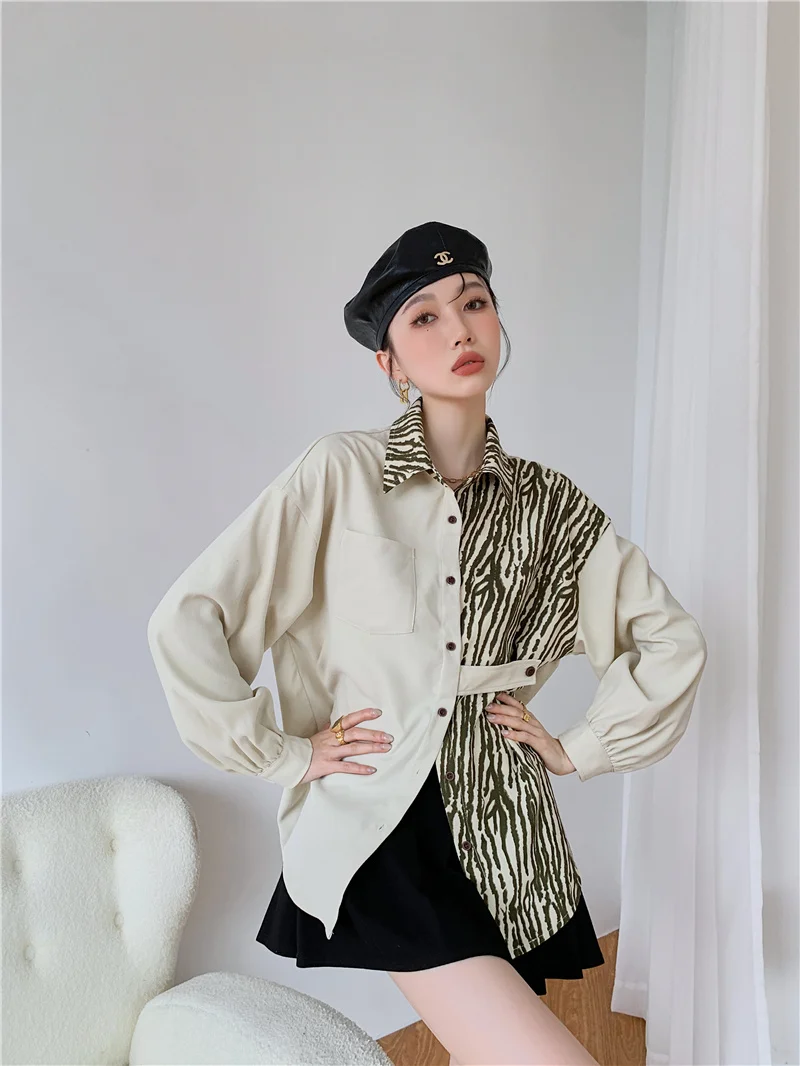 

Large Size Stripe Printing Shirt Chiffon Loose Women's Blouse Summer 2022 New Casual Long Sleeve Top Fashion Female Clothing