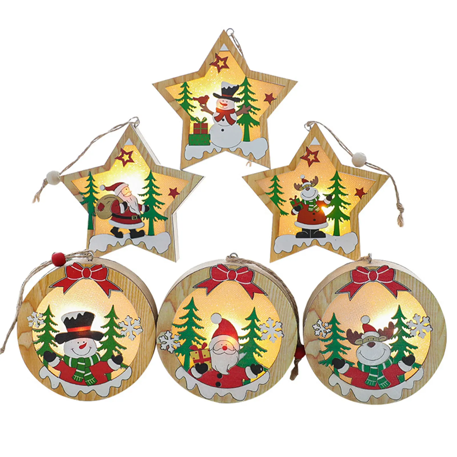 

Рождественские деревянные подвесные украшения, Прочные Легкие светящиеся Рождественские Подвески для рождественской елки TS1