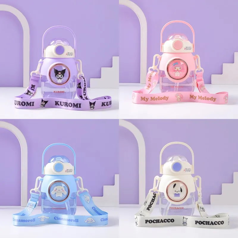 

Sanrio Anime Kuromi Straw Sports Cup Kawaii Cinnamoroll Melody Large Capacity Water Bottle Cute Girls Summer Portable Water Cup