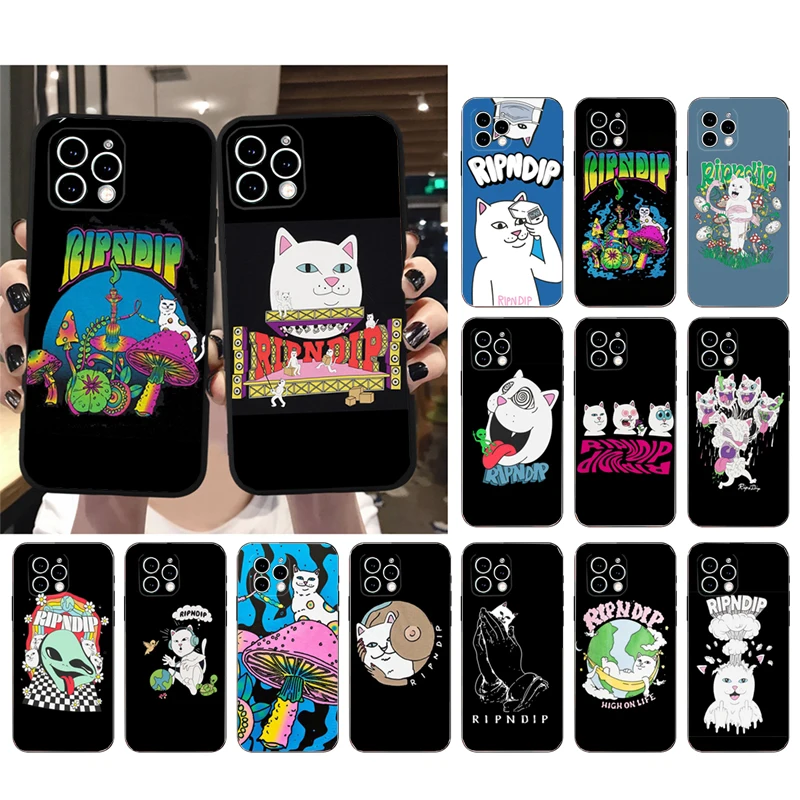 

Phone Case For iphone 14 Pro Max 13 12 11 Pro Max XS XR X 12mini 14 Plus SE Cute White Ripindip-Cat Funda