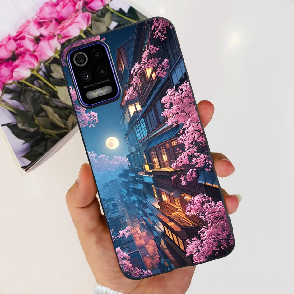 Для LG K52 2020 Φ LMK520 Женская Силиконовая обложка популярный цветок мягкая черная