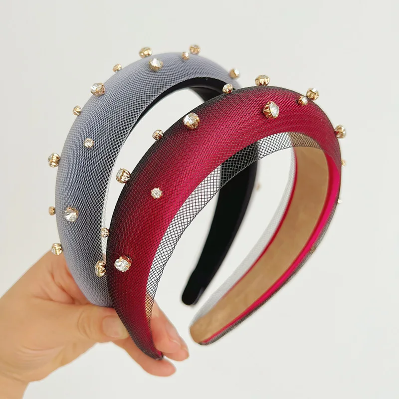 

New Design Lace Rhinestone Hair Accessories Solid Sponge Headbands For Women Hairbands Vintage Hair Bands Wholesale
