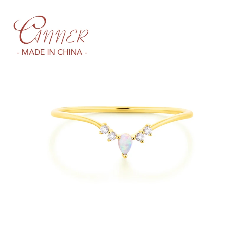 

CANNER 925 Sterling Silver 9K/10K/14K/18K/24K Solid Gold Rings Luxury V-Shaped Opal Stone Wedding Ring For Women Bijoux Bague