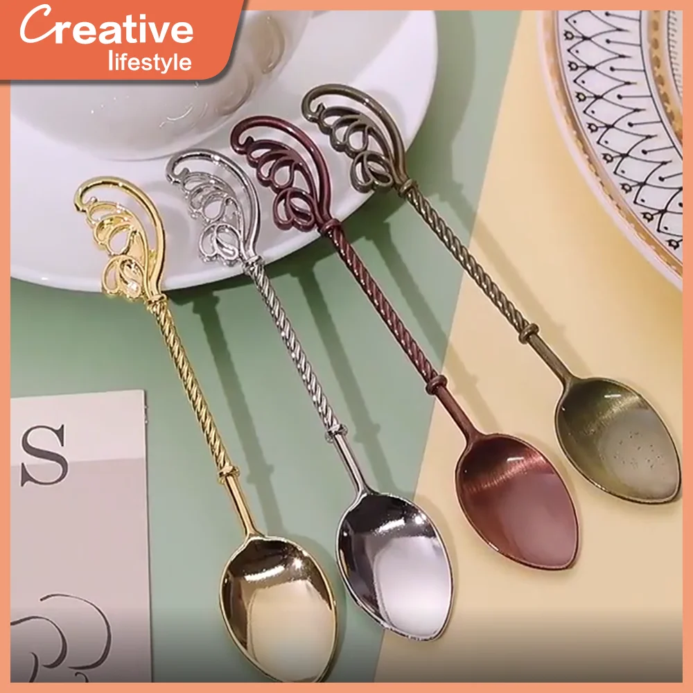 

Gift Crafts Dessert Fork Elegant Coffee Spoon Polishing Small Spoon Retro Flower Carving Pattern Classical Spoon Wholesale