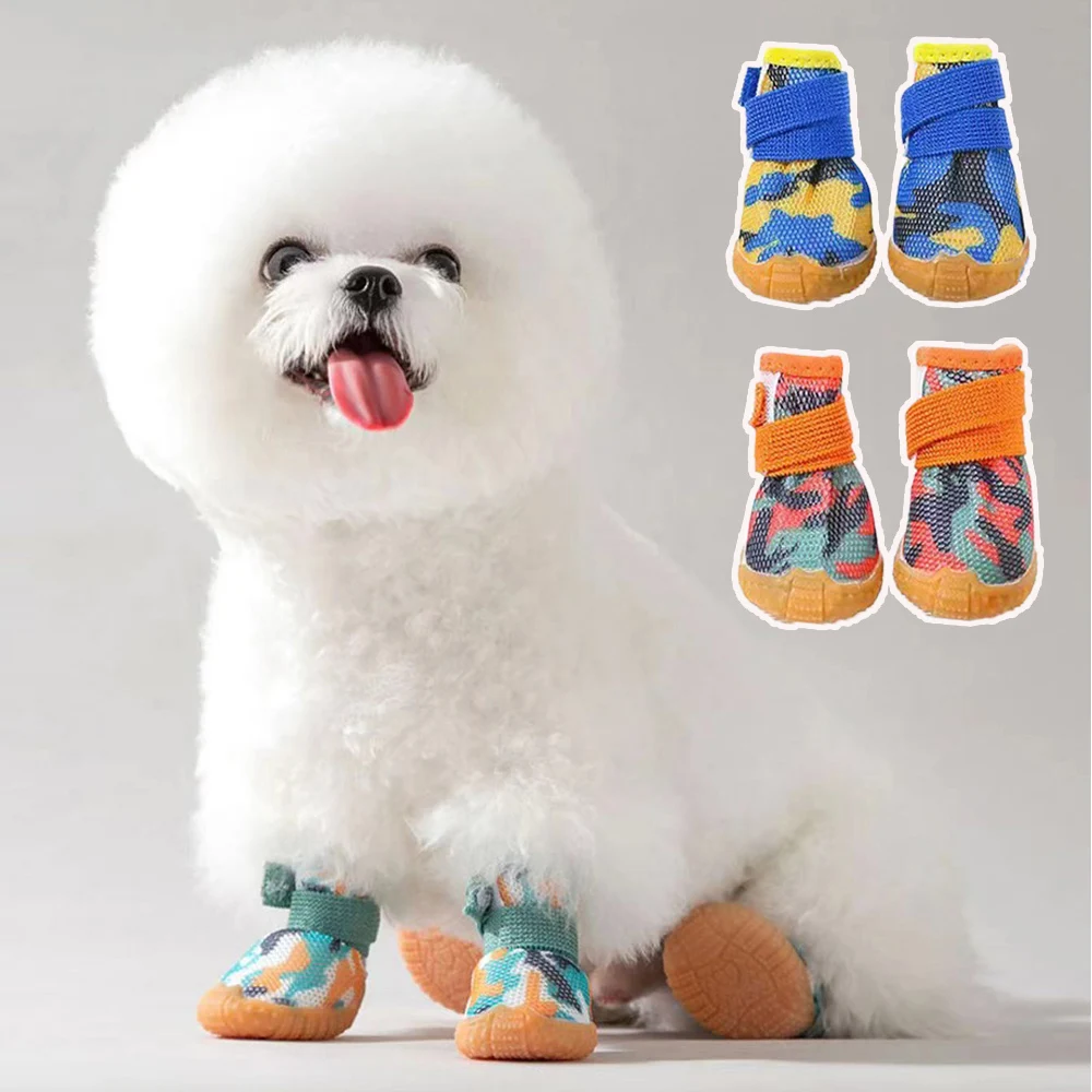 

Camouflage Dog Shoes Mesh Breathable Puppy ShoeAll Season Casual Wear-resistant Anti-Slip Dog BootSmall Dogs Paw Protector New