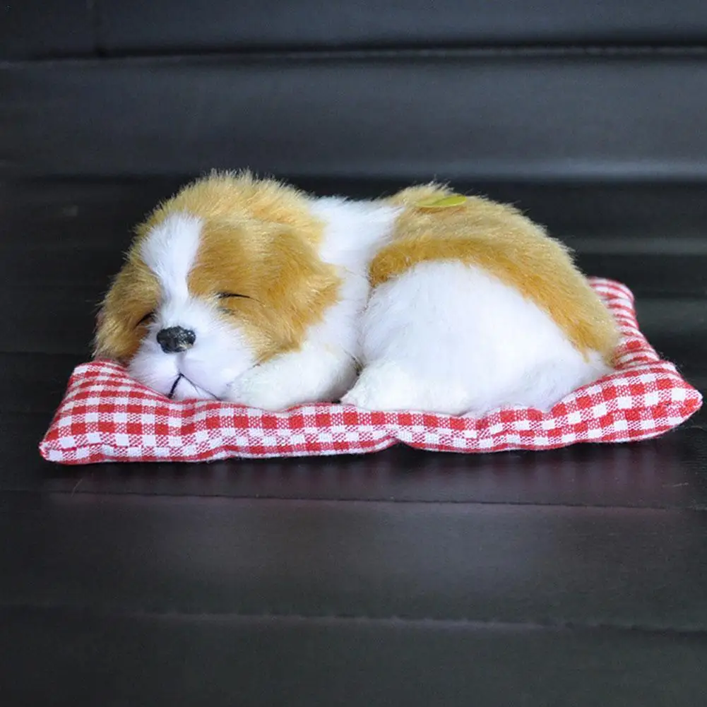 

Имитация милой собаки звучит кукла милая Спящая плюшевая собака на коврике мягкие украшения для приборной панели автомобиля и домашнего декора E2B6