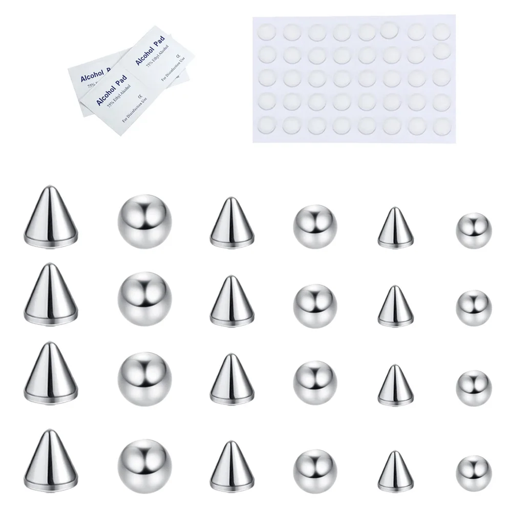 40pcs Fake Nose Eyebrow Ring Fake Lip Labret Studs Replacement Ball with Sticker Non-Piercing Body Jewelry Fake Skin Piercing