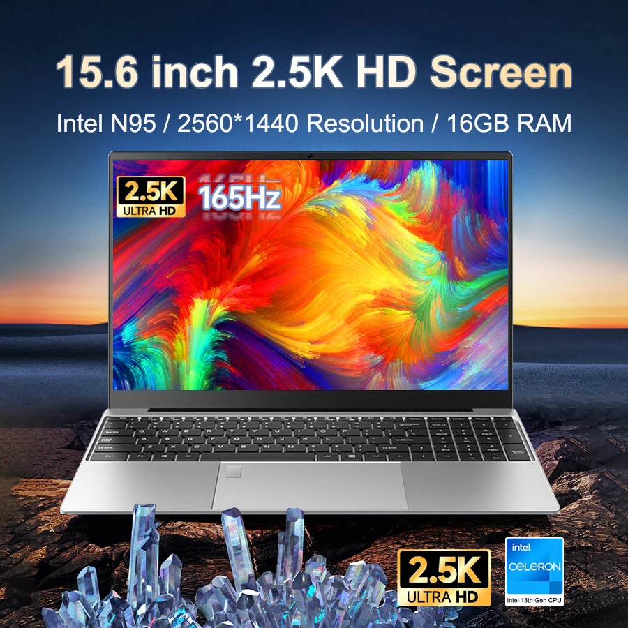 

SZYIYUN 15,6 "2,5 K 165 Гц портативный ноутбук Intel N95 ноутбук компьютер 16 Гб ОЗУ 2560*1440 IPS 99% sRGB Windows 10/11 игровой офисный ПК